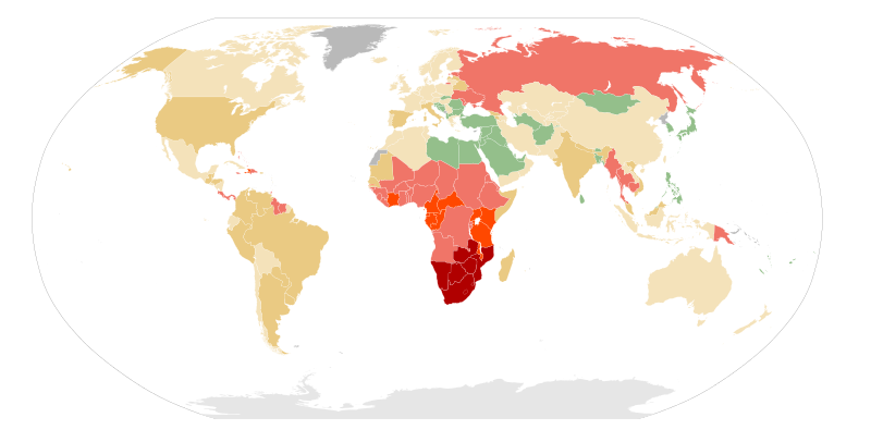 File:AIDS and HIV prevalence 2008.svg
