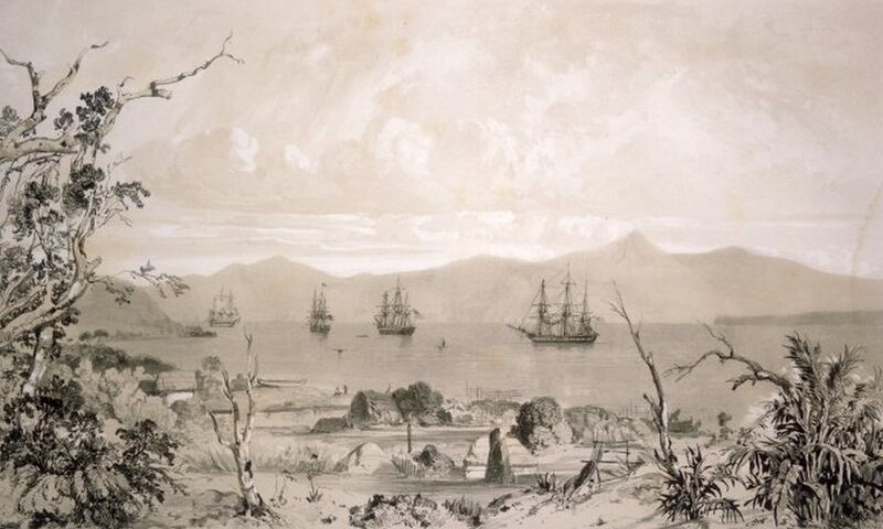 File:Akaroa Harbour Ships And Whare.jpg