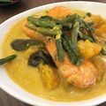 Ginataang kalabasa at hipon (shrimp, calabaza, green beans, and eggplant in coconut milk)