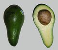 A ripe avocado, known for its creamy texture and healthy fats.