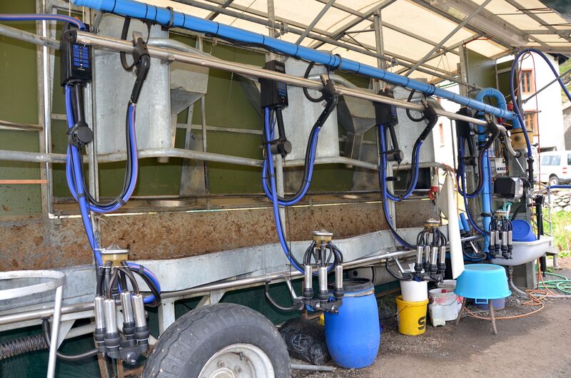 File:Mobiler Melkstand mit Futtertrögen, DeLaval.jpg