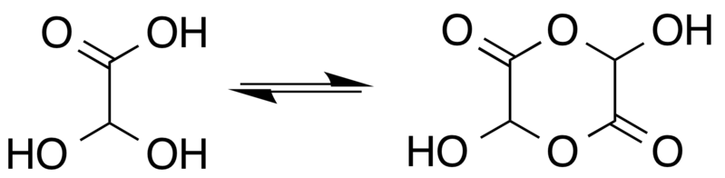 File:Glyoxylic acid hydrate dimerization.png
